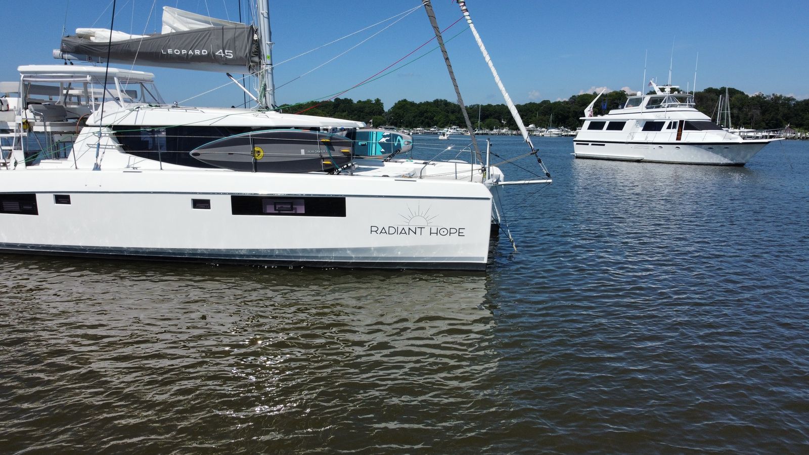 Closer starboard exterior and hull logo