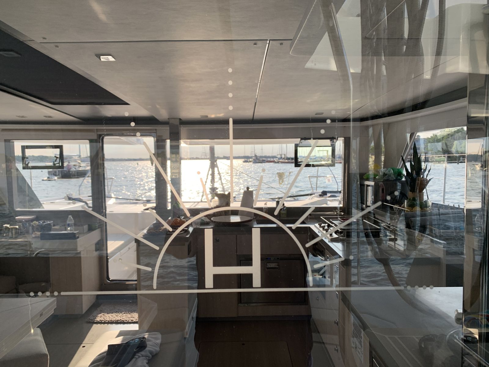 Galley seen through aft door glass